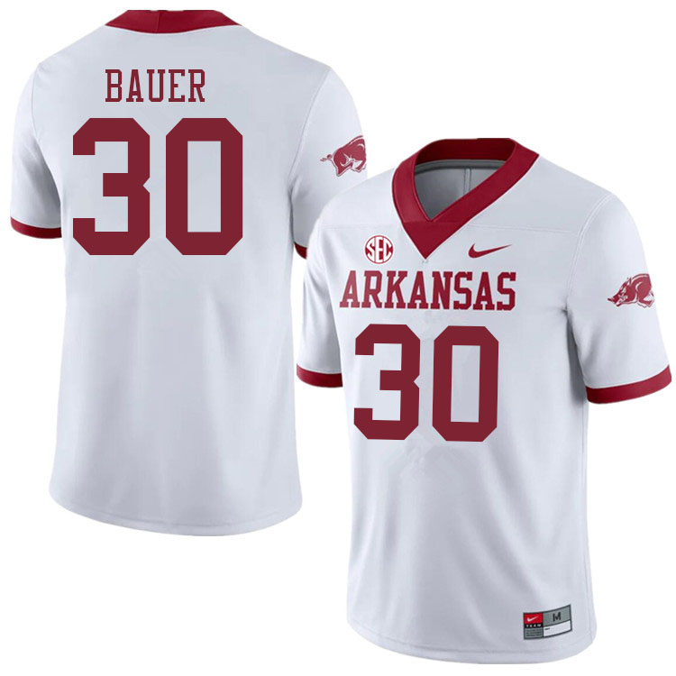 Men #30 Reid Bauer Arkansas Razorbacks College Football Jerseys Sale-Alternate White